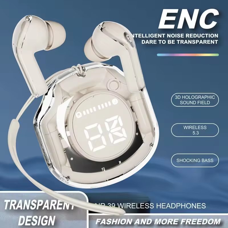 Best Sale Transparent Crystal air39 tws earbuds True Stereo Wireless Headphones Hifi Earbuds Enc Noise Reduction In-ear earphone