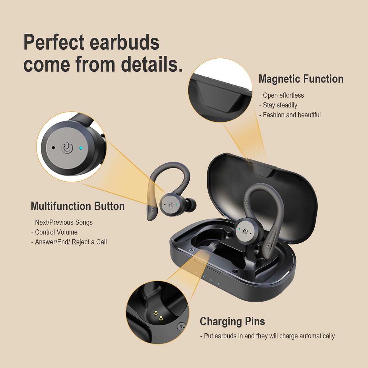 High Quality Portable Waterproof TWS Earbuds with Bluetooth Wireless In-Ear Noise Cancelling Headphones Bluetooth Earphones
