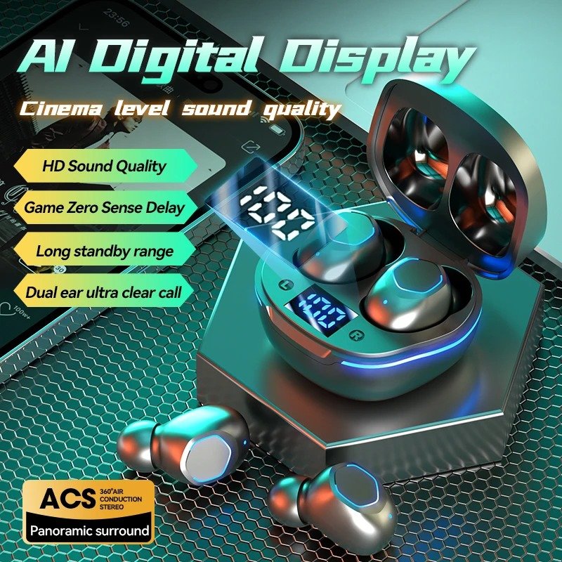 2024 TWS M42 Noise Cancelling Digital Display Wireless Earbuds Ultra-long Battery Earphones Over-ear Headphones