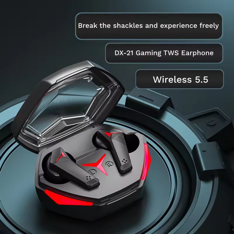New Gamer Audifonos DX-21 TWS Game Earbuds Bass Stereo Low Latency Headphone RGB Wireless Gaming In-ear Earphones