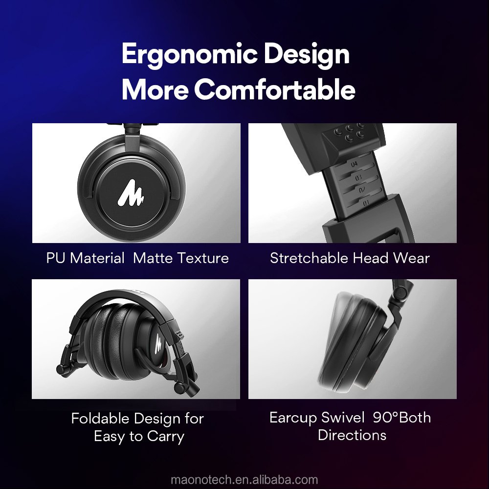 Maono AU-MH601 Black Headphone Headset Clear Sound Block Noise Podcast Record Live Stream Game Soft