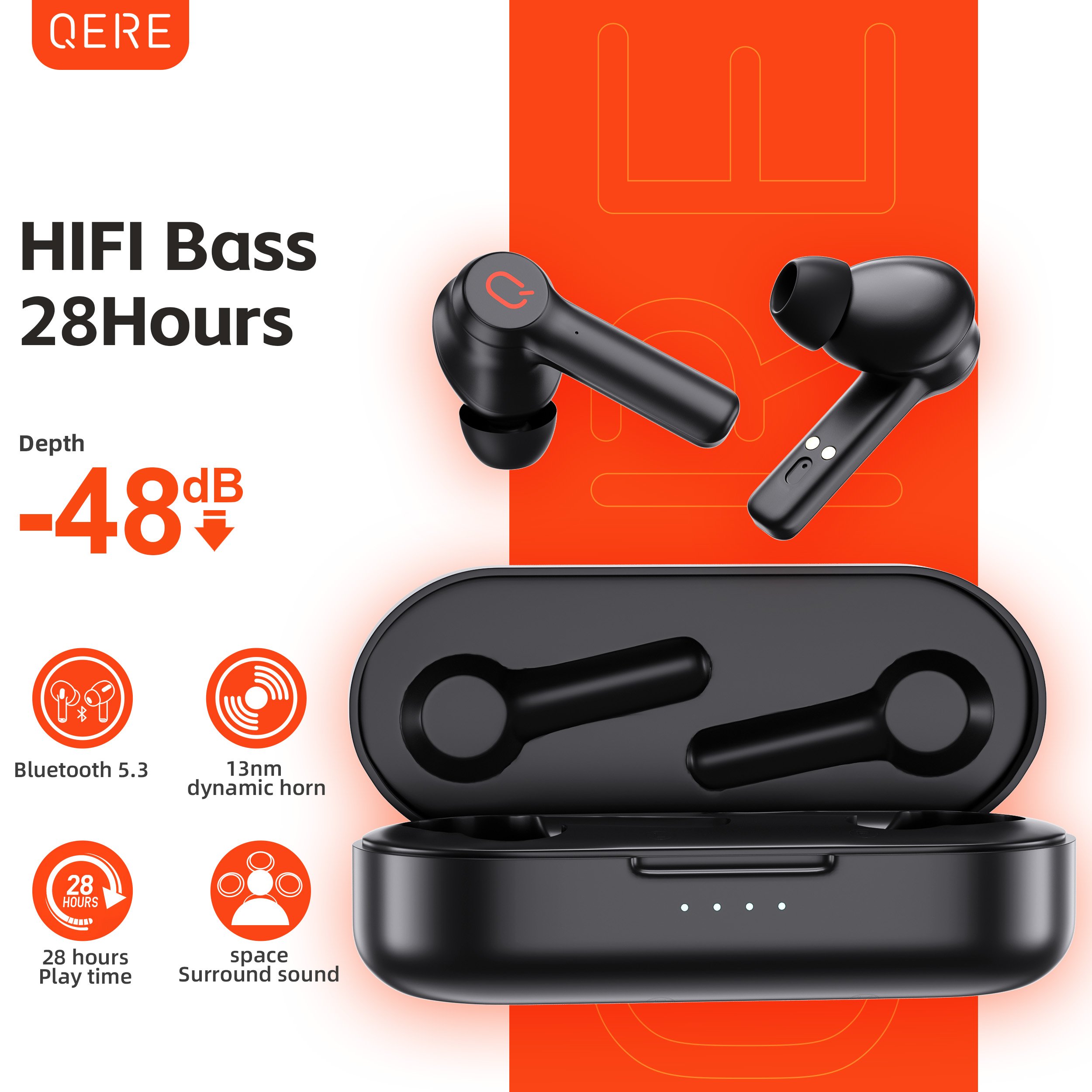 QERE E20 True Stereo Waterproof In Ear Wireless TWS Headset Earbuds Headphones Earphones Wireless Earbuds