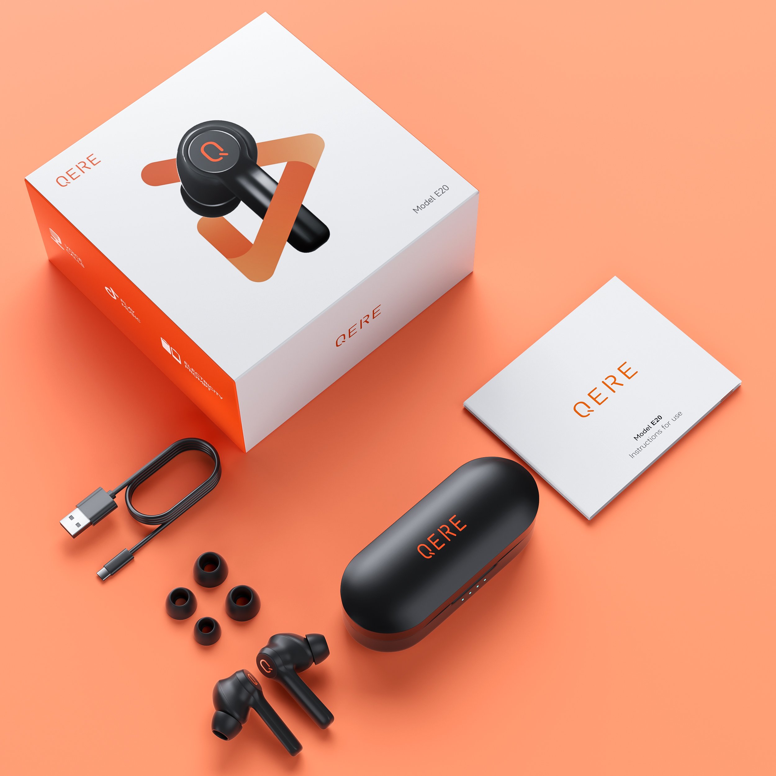 QERE E20 True Stereo Waterproof In Ear Wireless TWS Headset Earbuds Headphones Earphones Wireless Earbuds