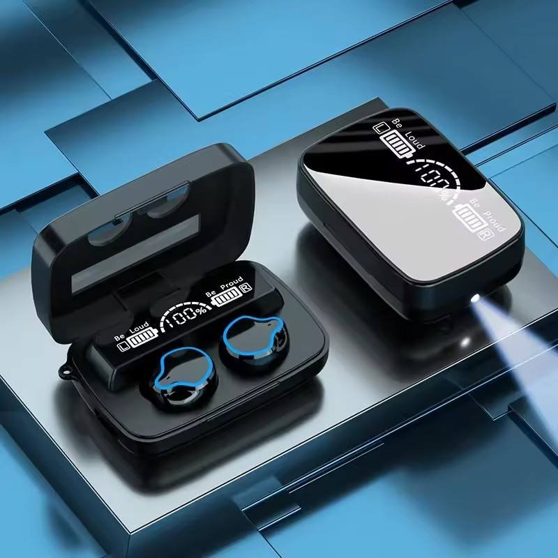 Waterproof Black Wireless Earphone M9 with 2000mah Charging Case Intelligent Noise Reduction TWS Earphone