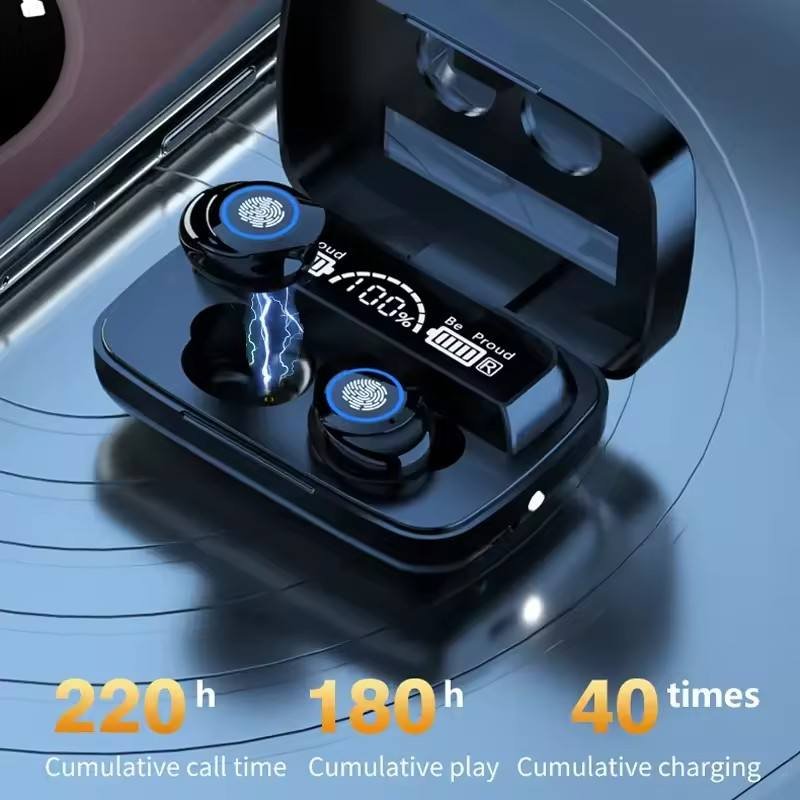 Waterproof Black Wireless Earphone M9 with 2000mah Charging Case Intelligent Noise Reduction TWS Earphone