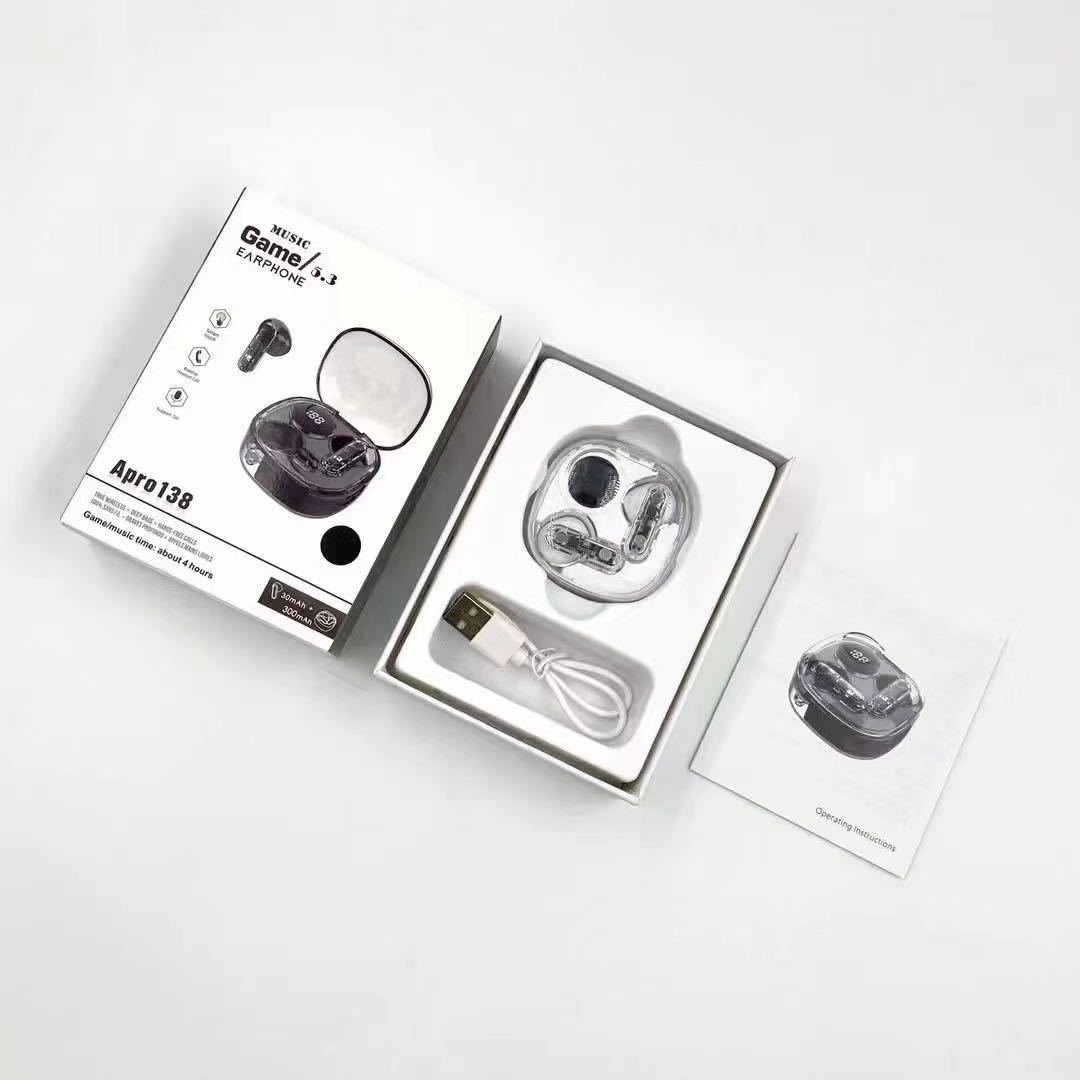 Transparent Cheap Apro138 Wireless In-ear Digital Display Hifi True Stereo Colorful Wireless earbuds