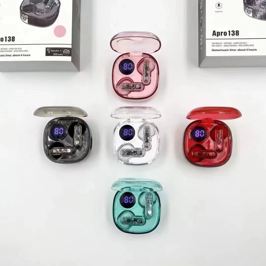 Transparent Cheap Apro138 Wireless In-ear Digital Display Hifi True Stereo Colorful Wireless earbuds
