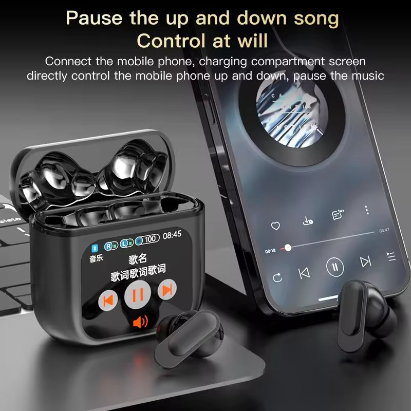 SE60 Tws V5.3 Earphones True Wireless Stereo Headset Color Touch Screen Anc Enc Noise Cancelling Headphones Low Latency Earbuds