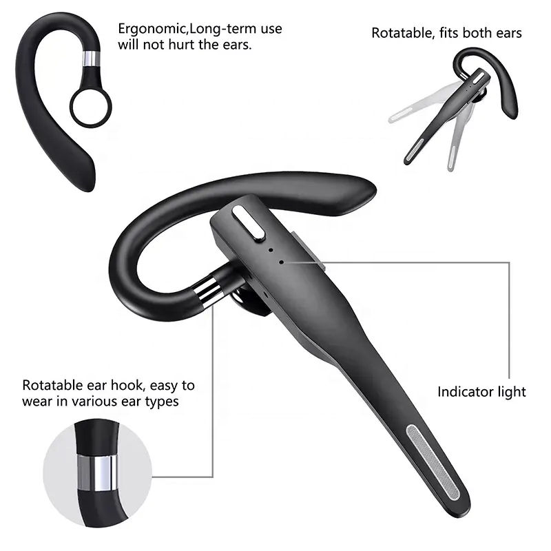 Factory hifi Stereo Handsfree Noise Canceling sports game earphone single ear YYK525 earhook wireless earbuds