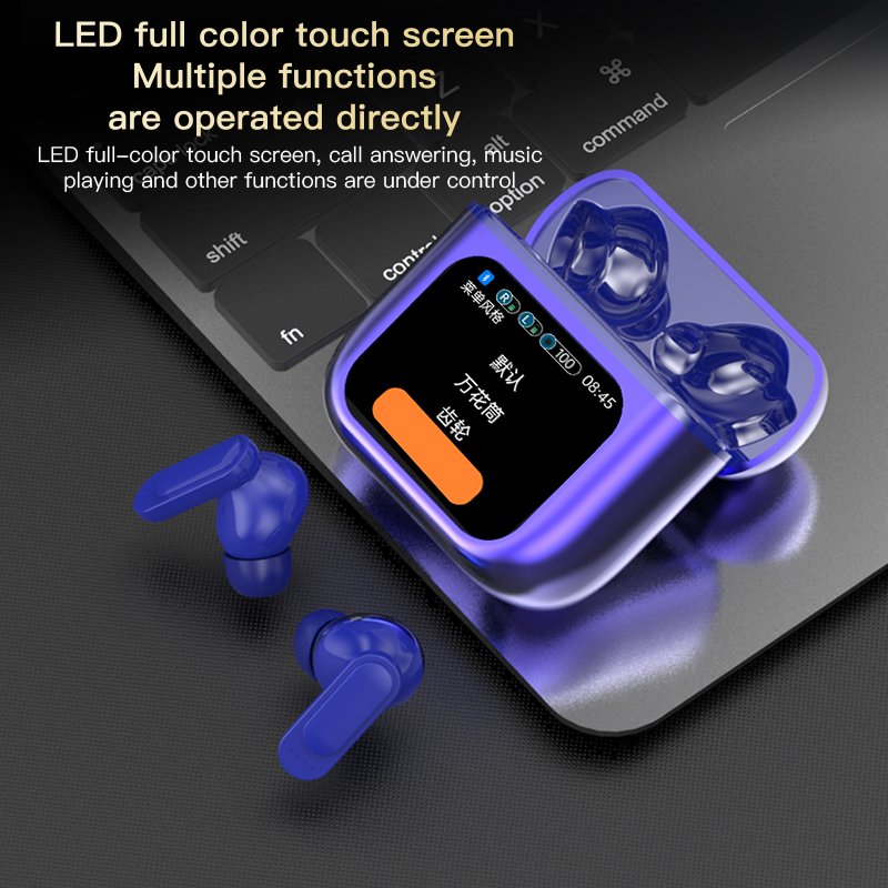 2024 Electronics Patent ANC ENC Dual Microphone Noise Reduction Earphone LCD Smart Touch Screen Wireless Earbud with Game Mode