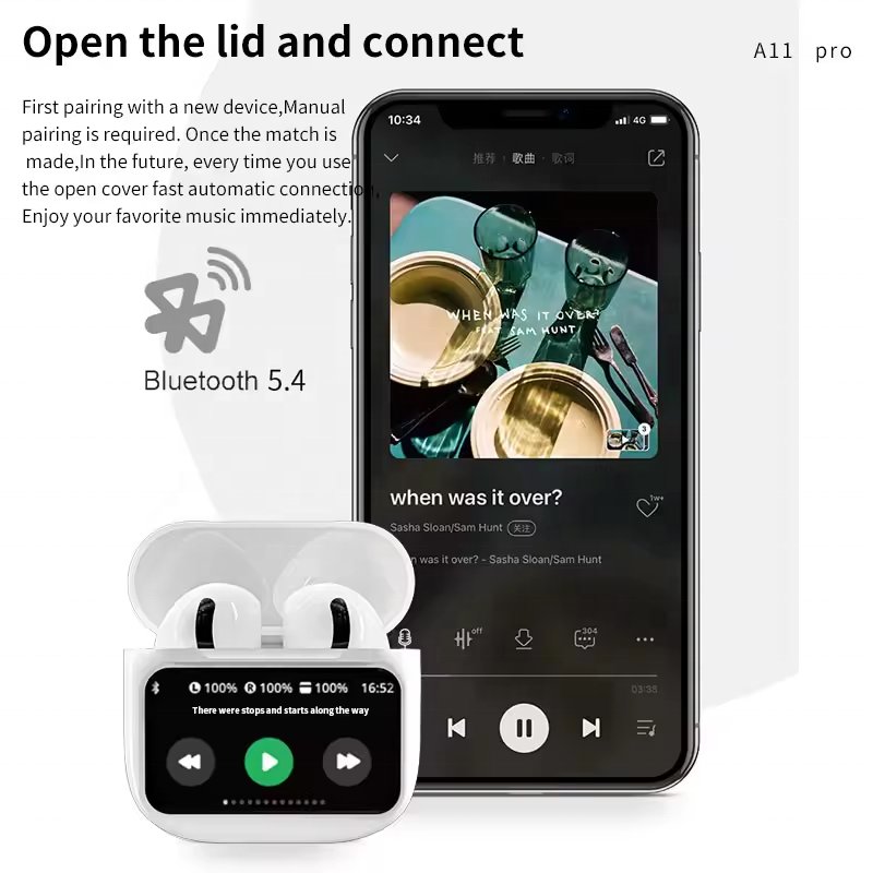 ANC Earphone A11 PRO LCD Full Touch Screen Wireless Earbuds In Ear Waterproof TWS Gaming Wireless Earphone Screen headphones