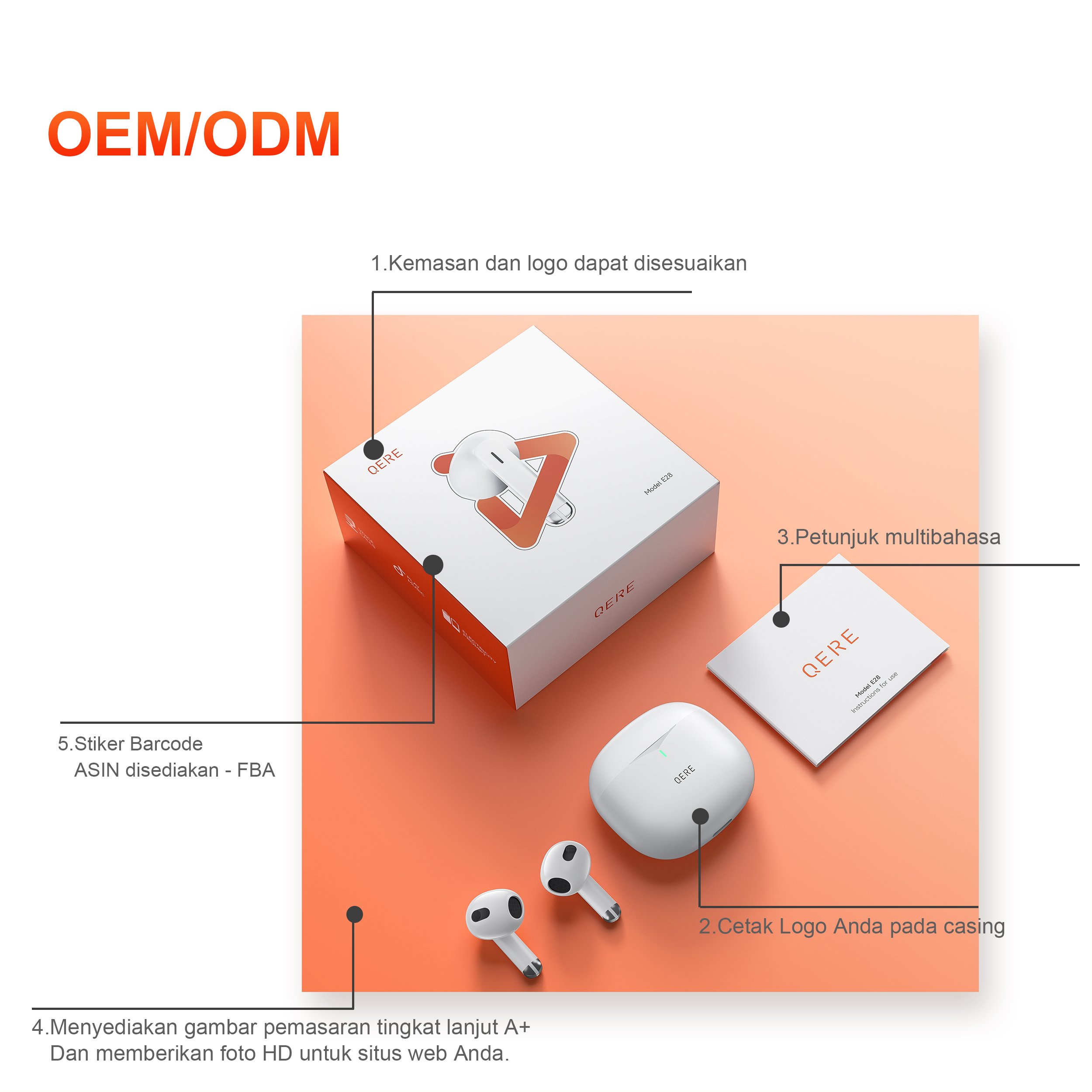 Ship From Indonesia QERE Waterproof Blue In Ear TWS Headset Gaming tooth Earbuds Wireless Headphone Earphone
