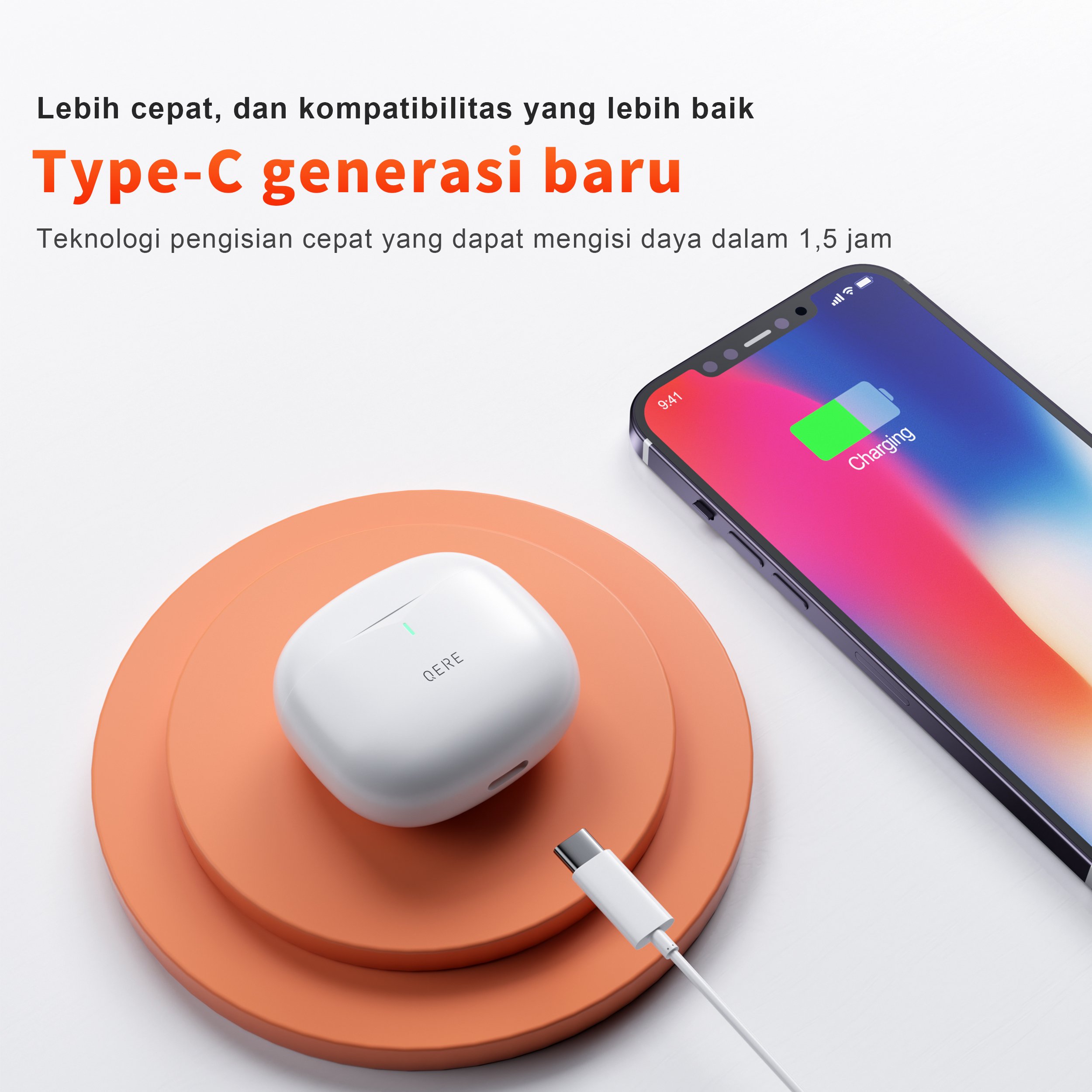 Ship From Indonesia QERE Waterproof Blue In Ear TWS Headset Gaming tooth Earbuds Wireless Headphone Earphone