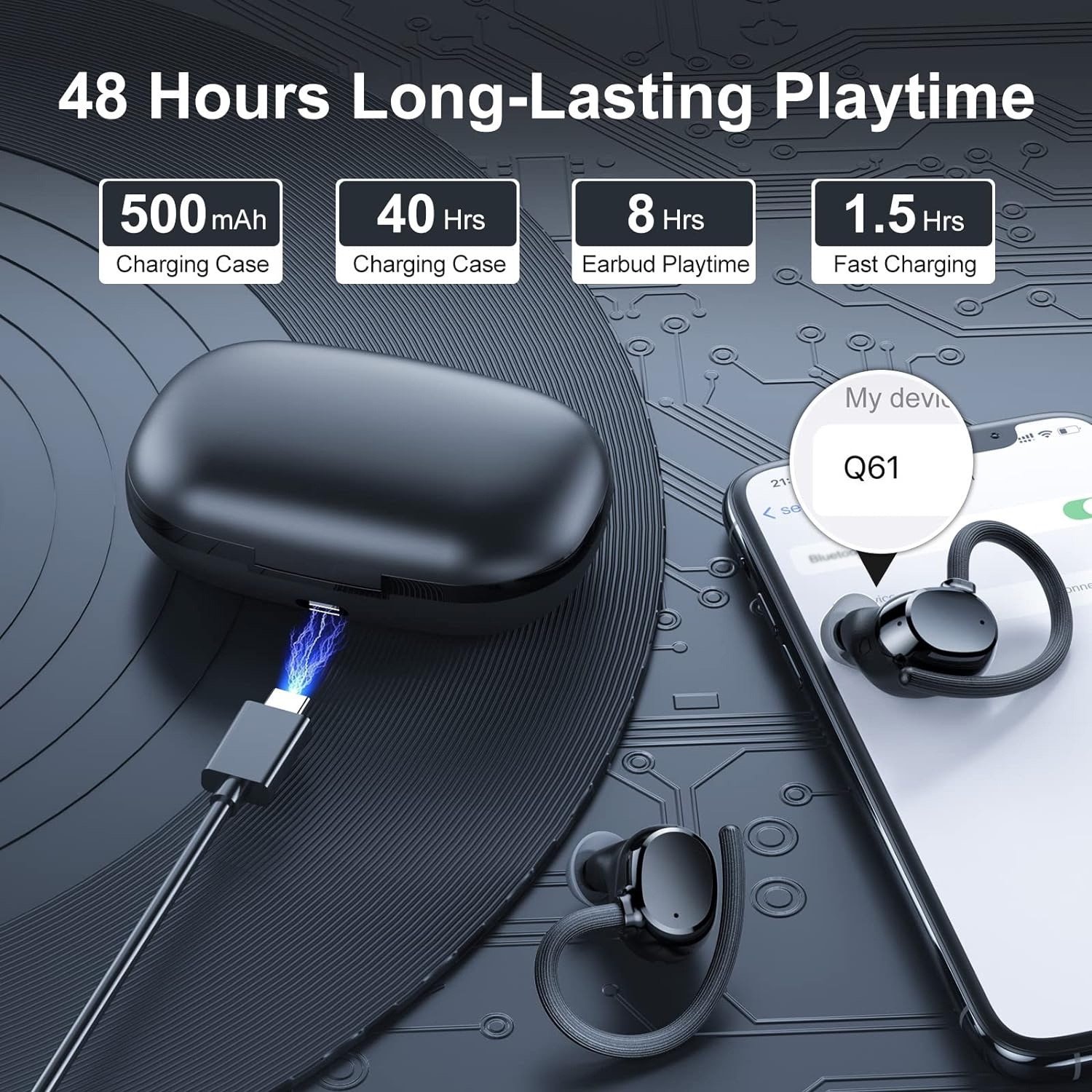 Q61 Hanging Ear With Charging Bin Digital Display Stereo Wireless Earphone noise cancelling tws earphones