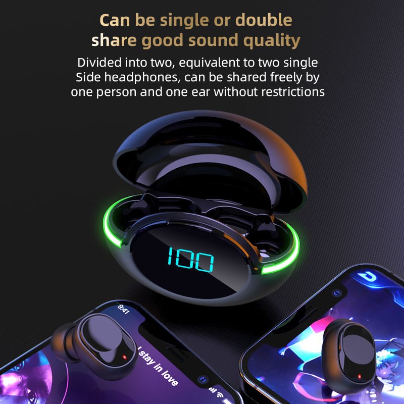 Y80 Digital display true wireless headset with mobile phone stand in-ear binaural stereo ultra long life private model wholesale