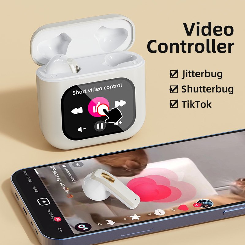 2024 New LCD Color Touch Screen K1 Wireless Earbuds Active Noise Canceling TWS earphone BT5.3 Headset Built-in 8GB SD Card