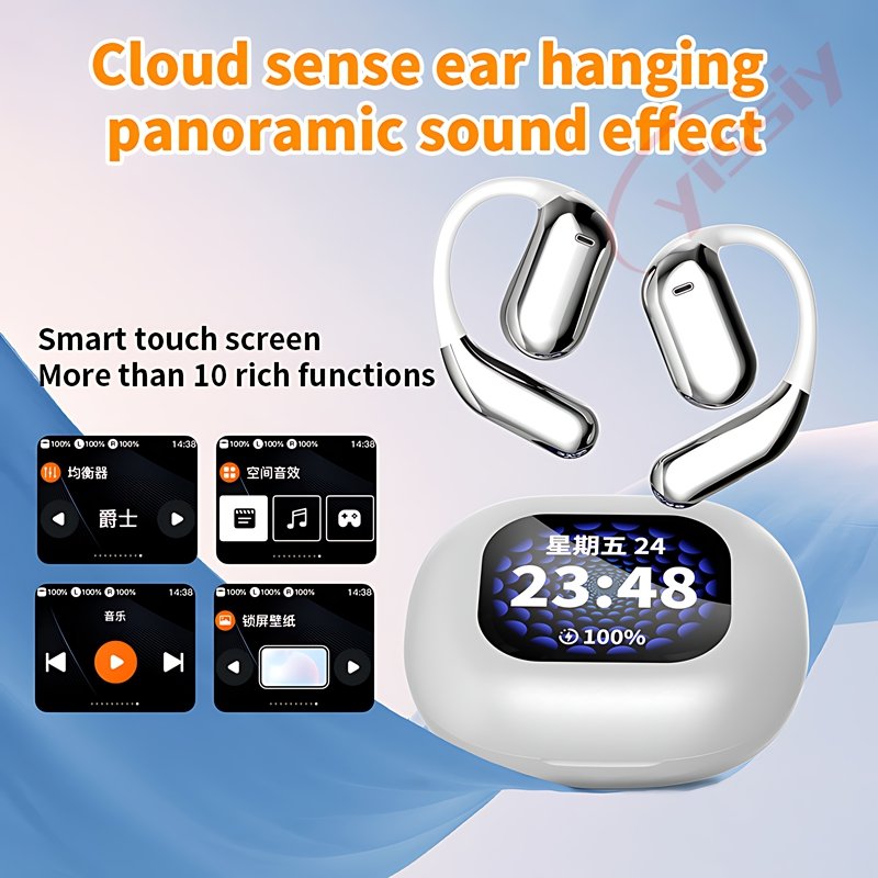 Hot Q16 Pro OWS ANC Touch Screen Earbuds Ear Hook Sports Headsets with Charging Case Open Ear Air Conduction Wireless Headphones