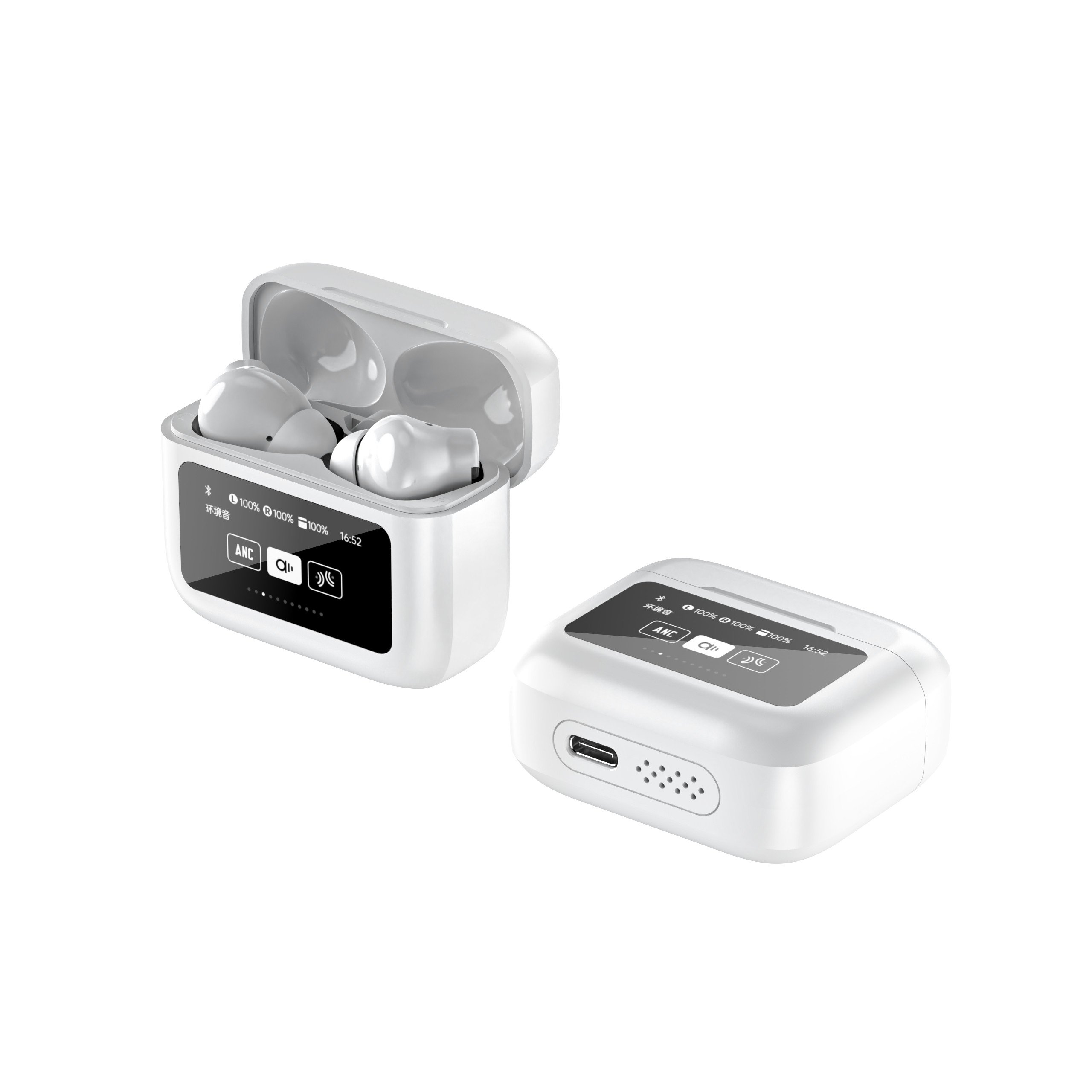 2024 Touch Screen High Quality ANC ENC Wireless Earphones Hifi Stereo V5.4 Waterproof Earphones with ANC & ENC Function
