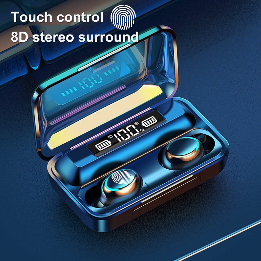 High quality F9 TWS Wireless Earphones HiFI Stereo Noise Cancelling LED Display F9-5c Earbud Headset With Power Bank
