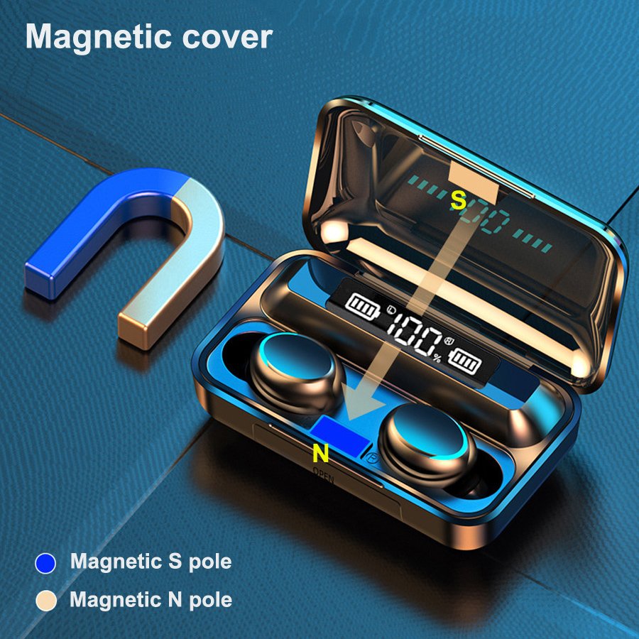 High quality F9 TWS Wireless Earphones HiFI Stereo Noise Cancelling LED Display F9-5c Earbud Headset With Power Bank