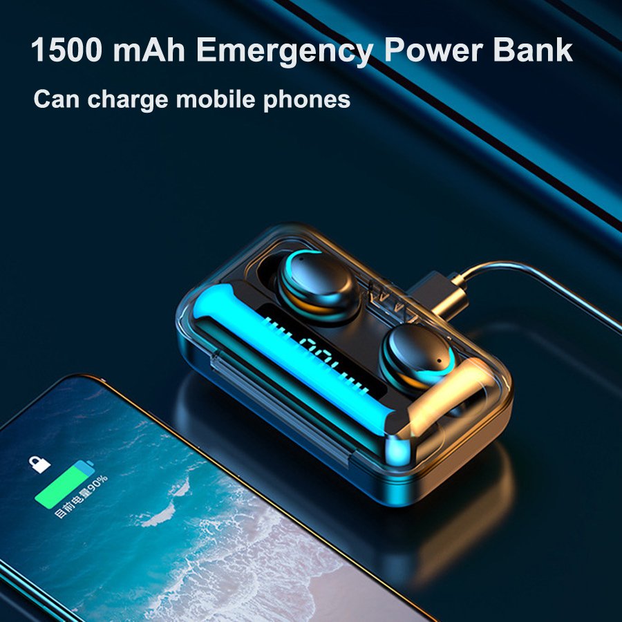 High quality F9 TWS Wireless Earphones HiFI Stereo Noise Cancelling LED Display F9-5c Earbud Headset With Power Bank