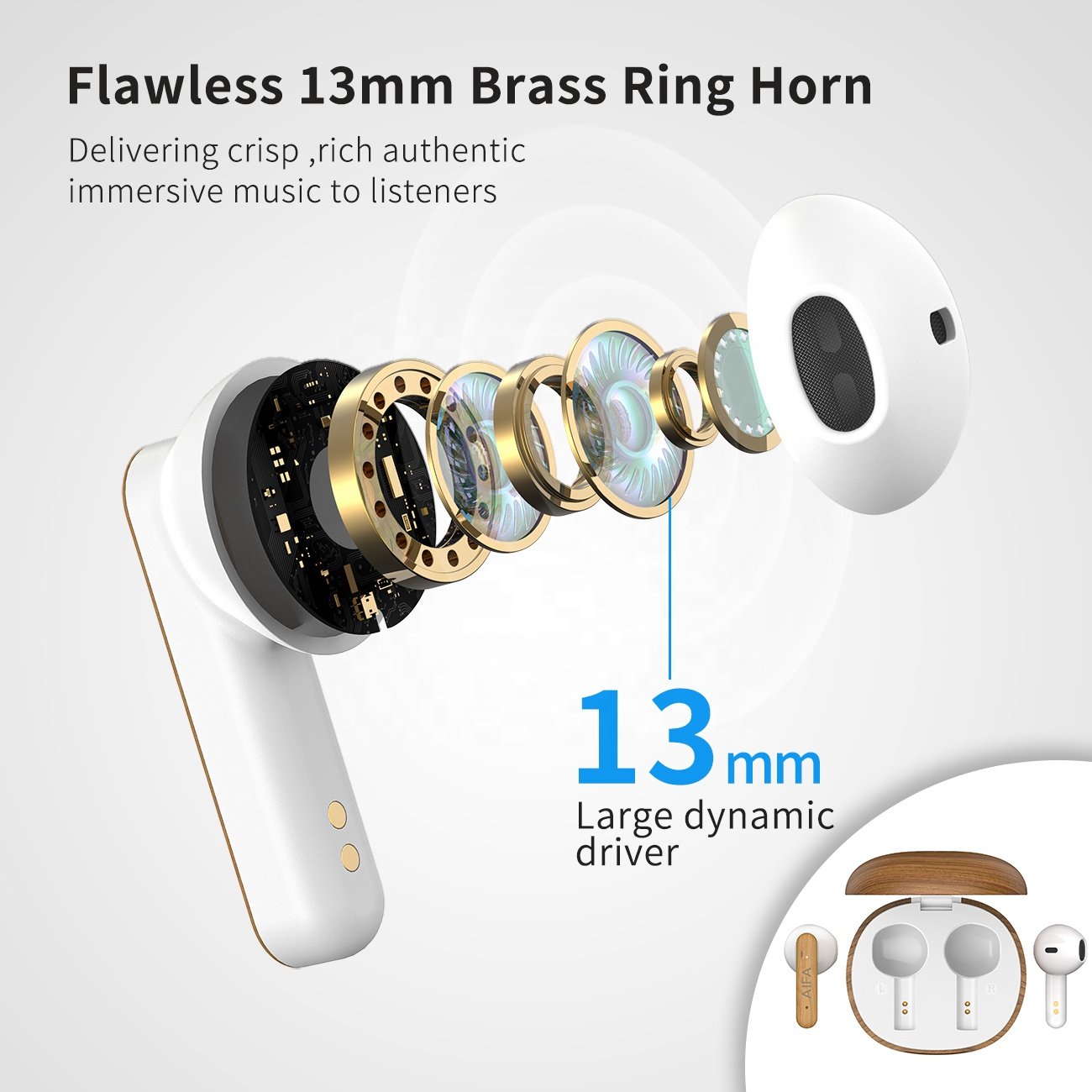 Hot sale semi-in-ear TWS wireless earbuds, wood earphones,have environmental certification Wireless hadhones