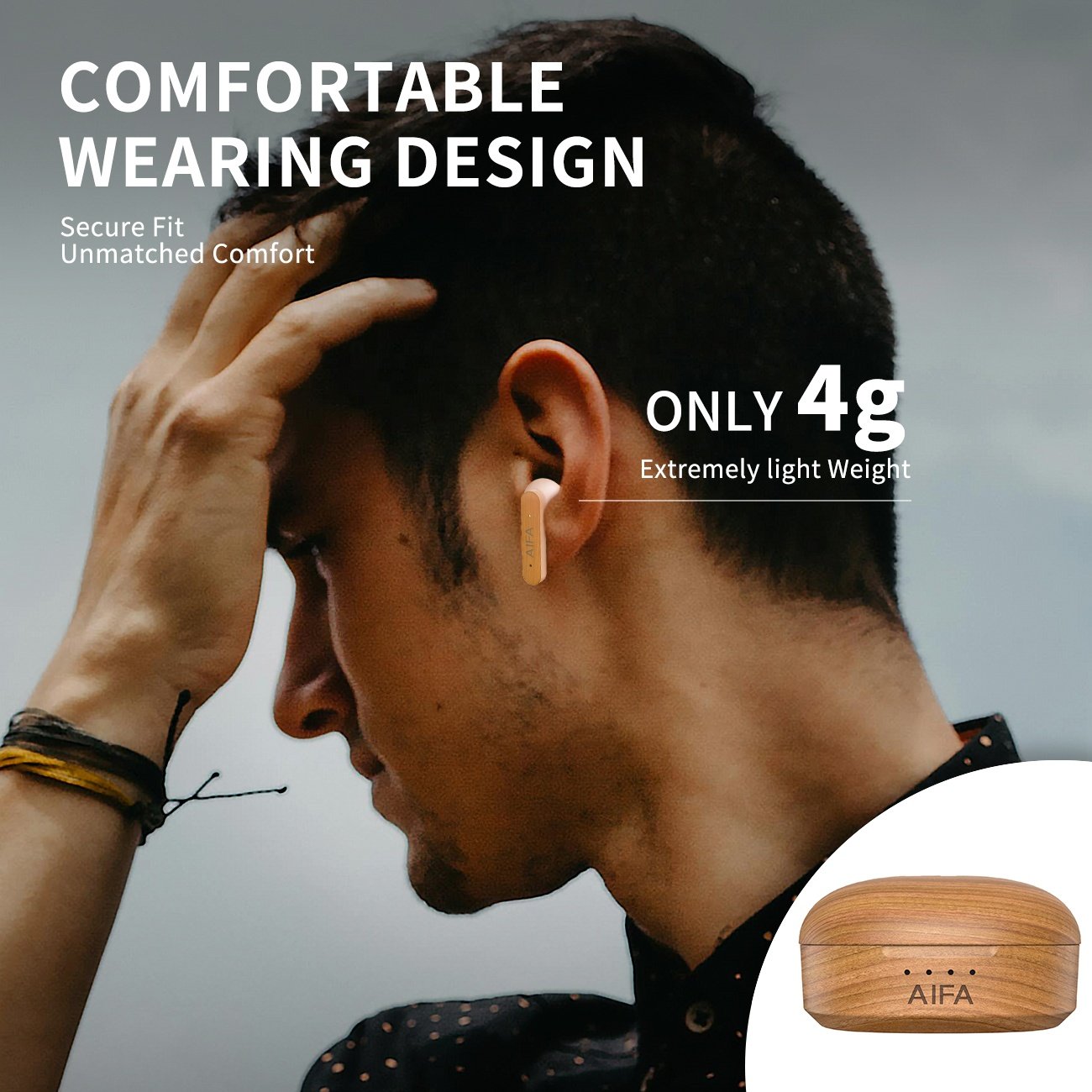 Hot sale semi-in-ear TWS wireless earbuds, wood earphones,have environmental certification Wireless hadhones