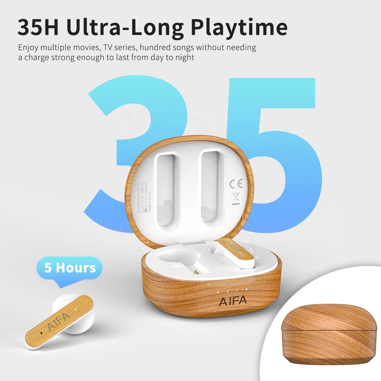 Hot sale semi-in-ear TWS wireless earbuds, wood earphones,have environmental certification Wireless hadhones