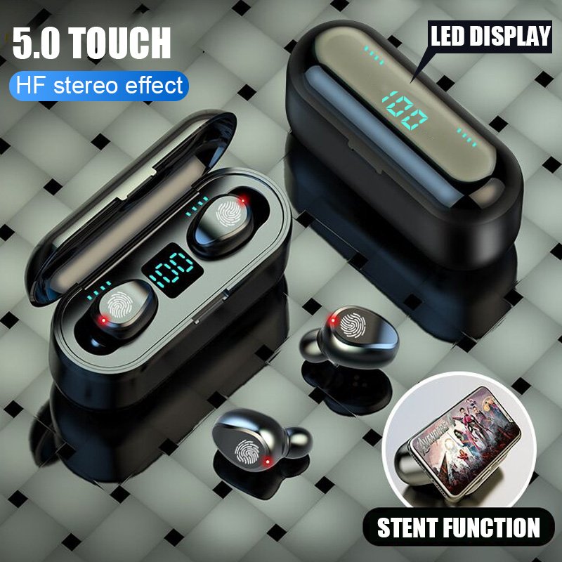 A-BST Hot selling noise cancelling sport BT wireless earbuds with power bank battery display F9 F9 TWS Wireless Earphone