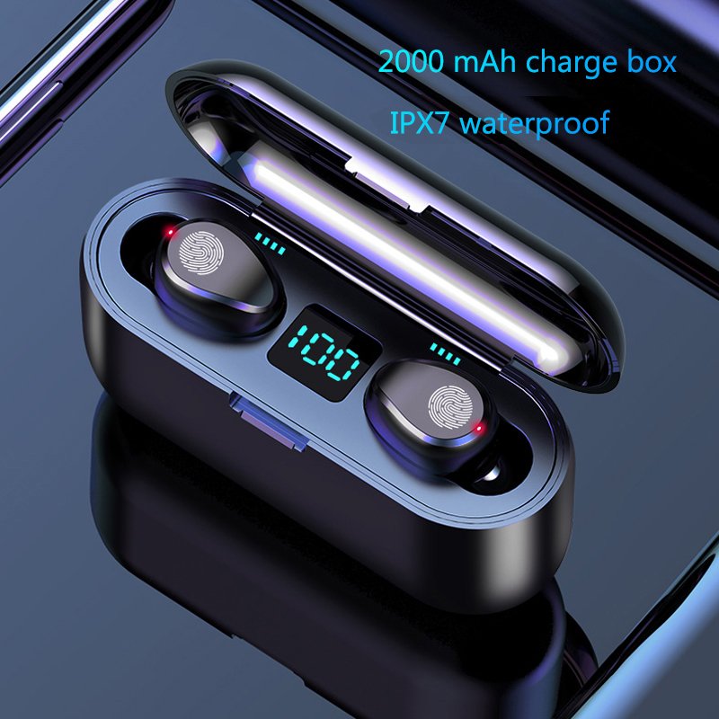 A-BST Hot selling noise cancelling sport BT wireless earbuds with power bank battery display F9 F9 TWS Wireless Earphone