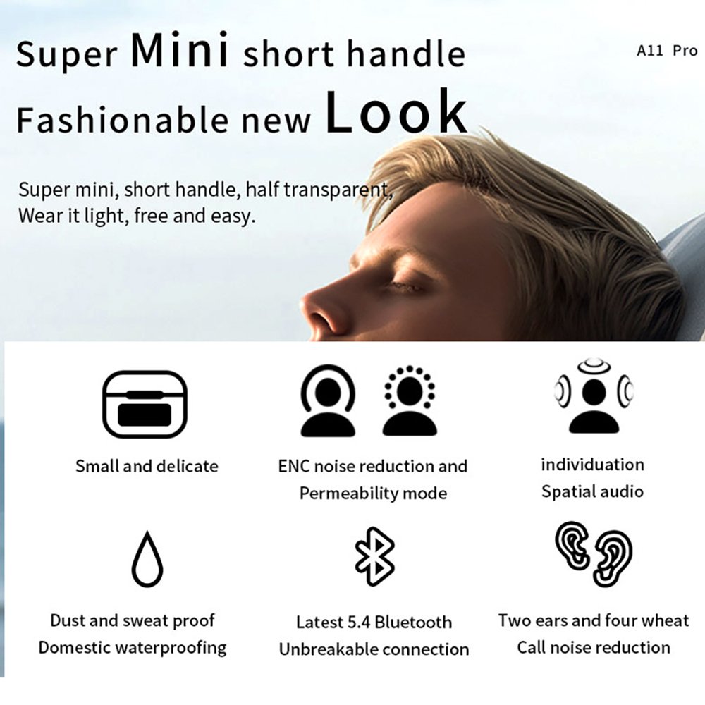 A11 Pro TWS Wireless Earbuds Touch Control LCD Screen Earphone with ENC Noise Cancelling Long Battery Stereo Headphones