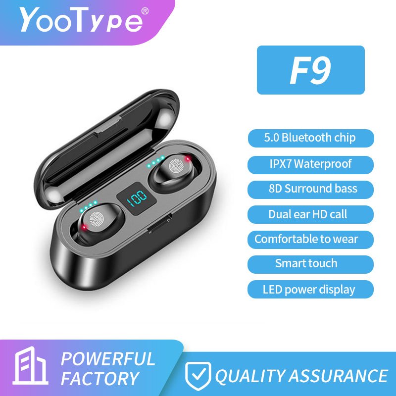 YooType F9 TWS Wireless Earbuds Earphone Sports Gaming Headset With LED Display Headphone Deep Bass Long Battery Life Headset