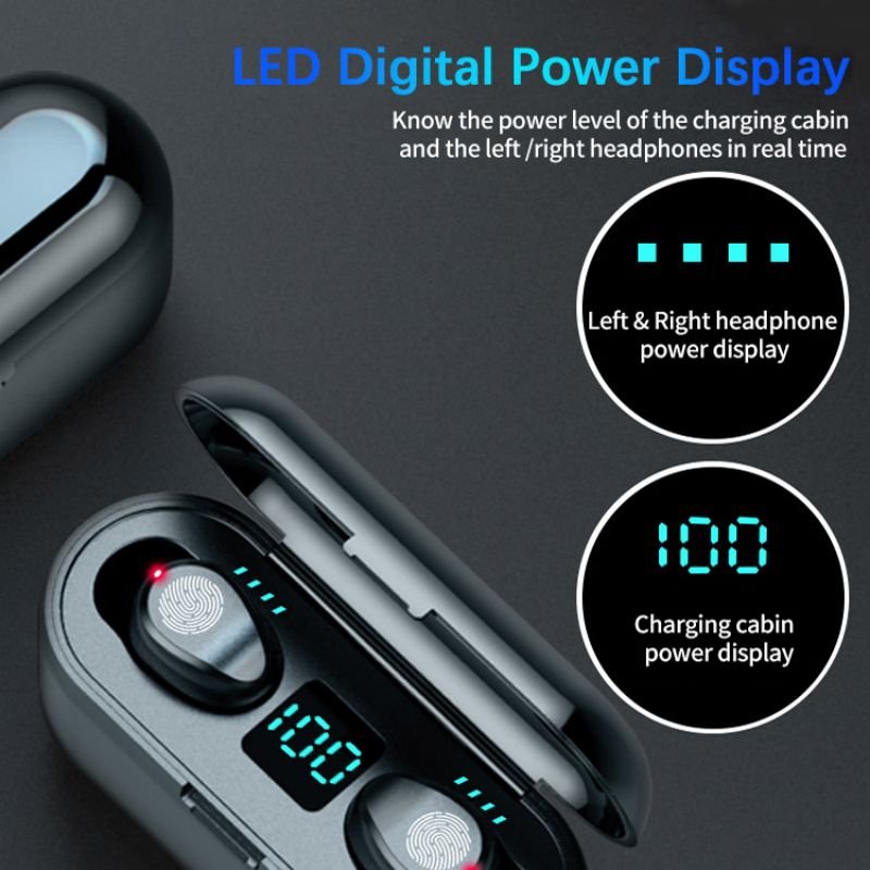 YooType F9 TWS Wireless Earbuds Earphone Sports Gaming Headset With LED Display Headphone Deep Bass Long Battery Life Headset