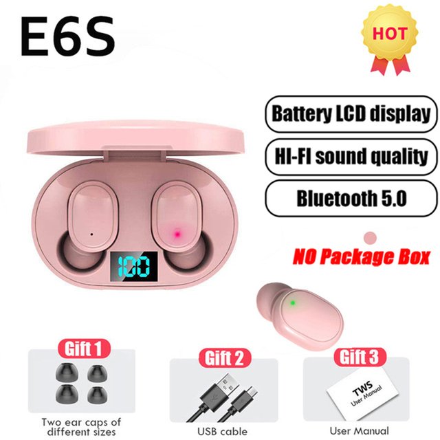 E6S TWS LED Display Wireless 6D Stereo Earbuds IPX5 Waterproof Earphones Noise Canceling Ear Buds in-Ear Stereo Headphones