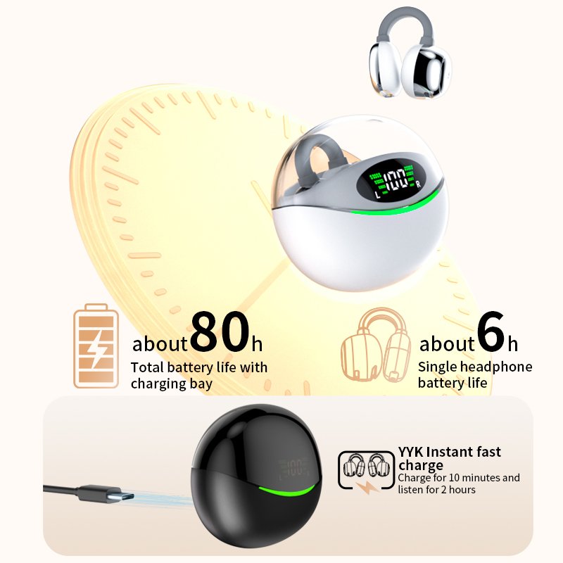 Hot Sale YYK-Q69 V5.3 Earphone TWS Wireless On Ear Earbud With LED Soft rubber clip ear Noise Cancelling Headphones Headset