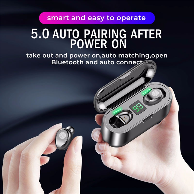 TWS wireless earphones f9 touch earbuds noise canceling earphone 2000mah charging box LED display hands free