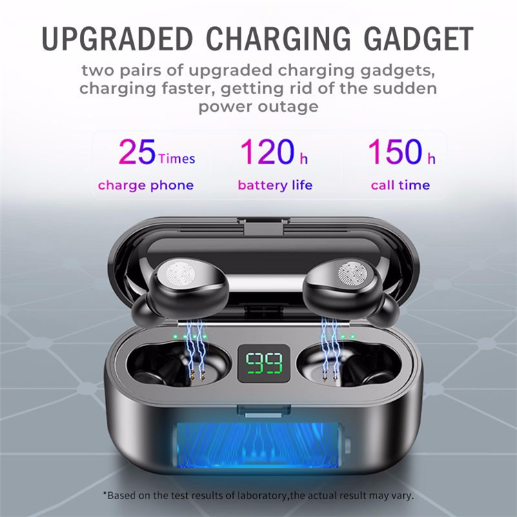 TWS wireless earphones f9 touch earbuds noise canceling earphone 2000mah charging box LED display hands free