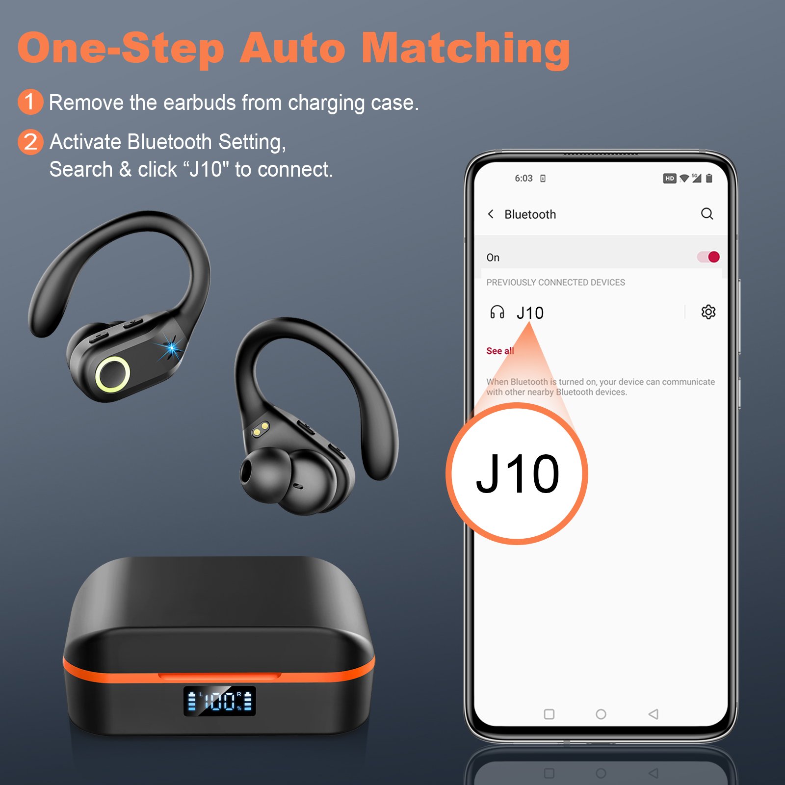 ROCXF OEM ODM J10 Wireless earhook Earbuds Earphones sports Noise Cancelling ENC Waterproof Wireless Earphones headphone