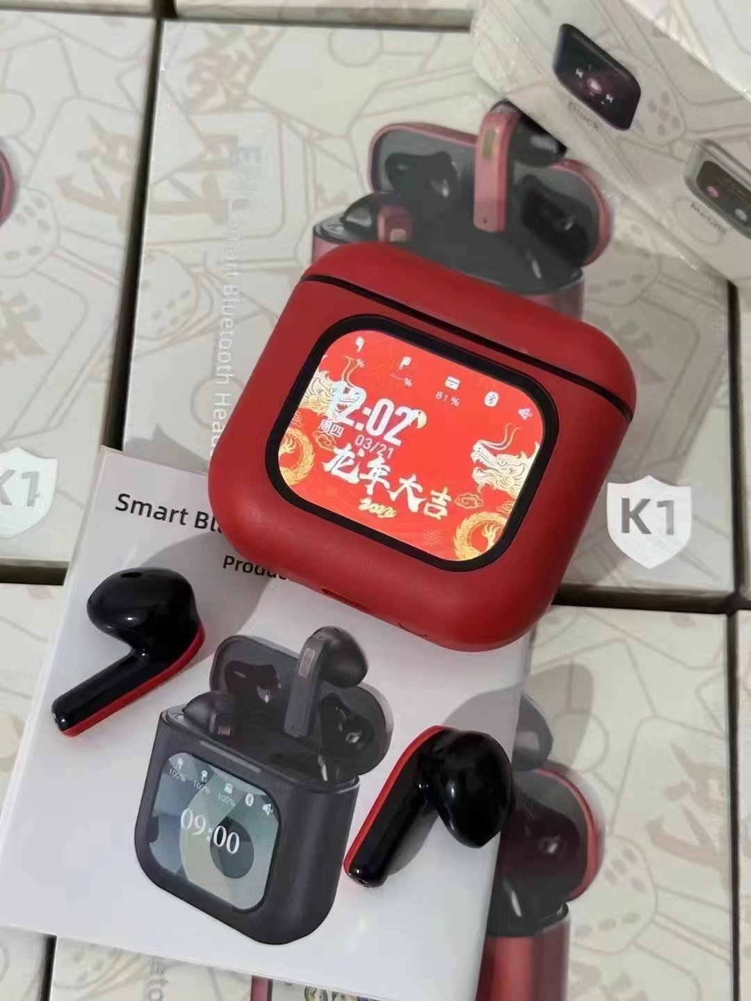 2024 new upgraded BT V5.3 K1 tws earphone ENC Noise Cancelling headphone built-in 8G memory TF card full touch screen