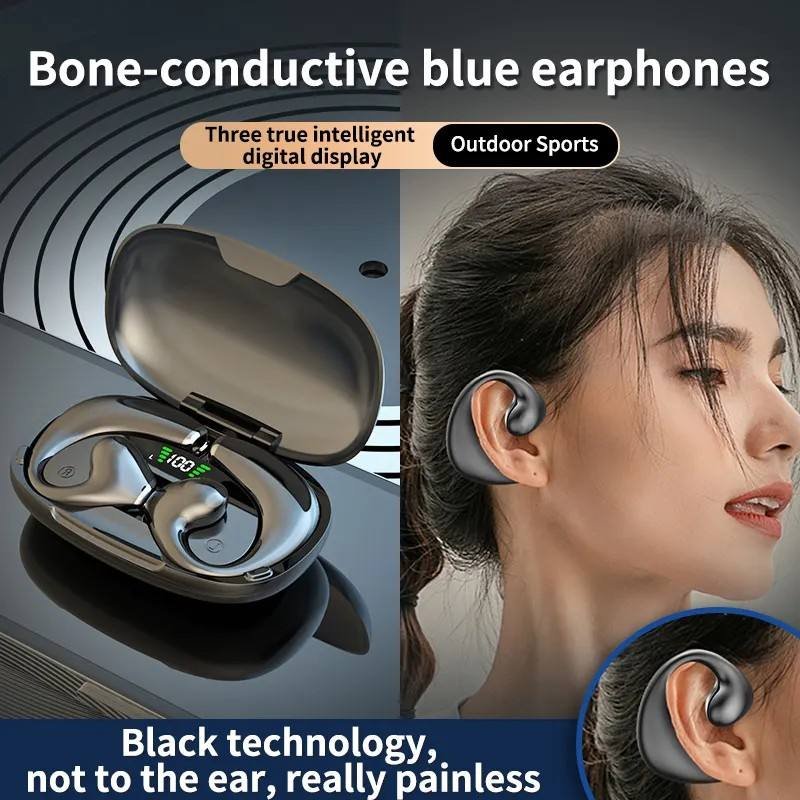 JR02 BT 5.3 Earphones Bone Conduction TWS Wireless Waterproof Headphones Earring Ear Hook With Mic Headset Sports Earbuds