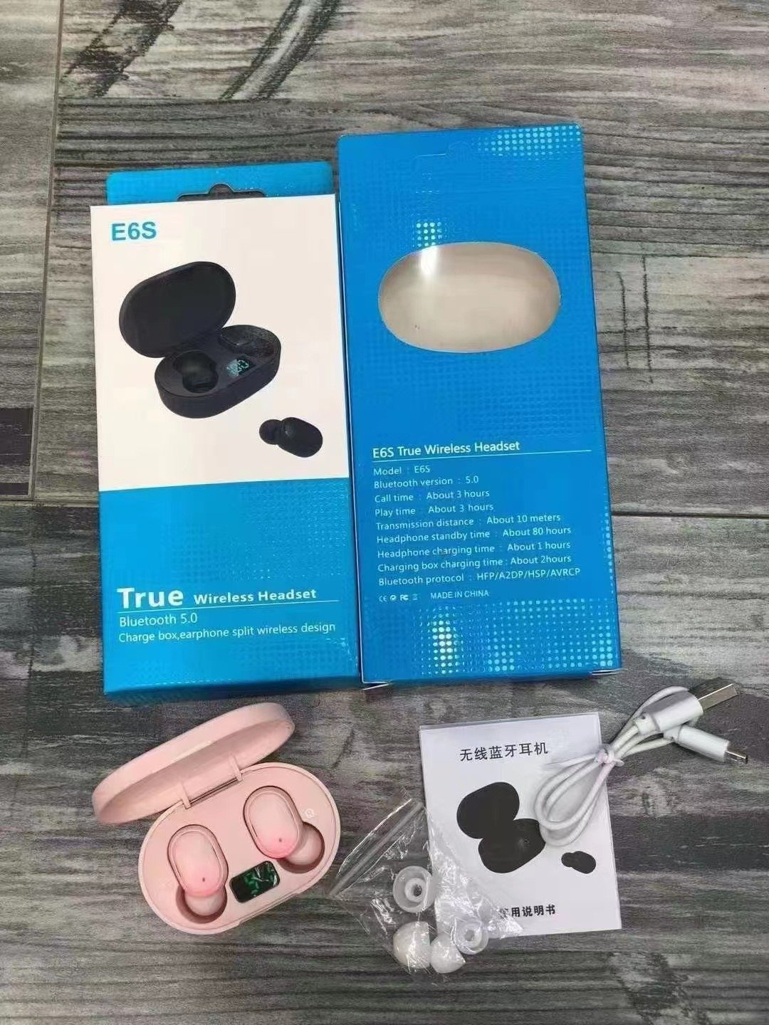 E6S TWS Wireless Earbuds Stereo Headset 5.0 Stereo Headphones Sport Noise Cancelling Mini EarphoneA6s Gaming In-ear Earphone E6s