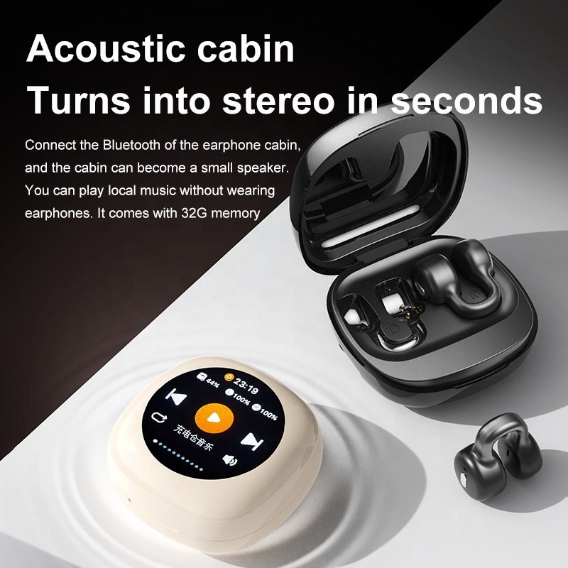 2024 New CT11 Color Screen Multi-function Earphones Clip-on Sports Earbuds with Memory Card and AI Noise Cancelling Technology