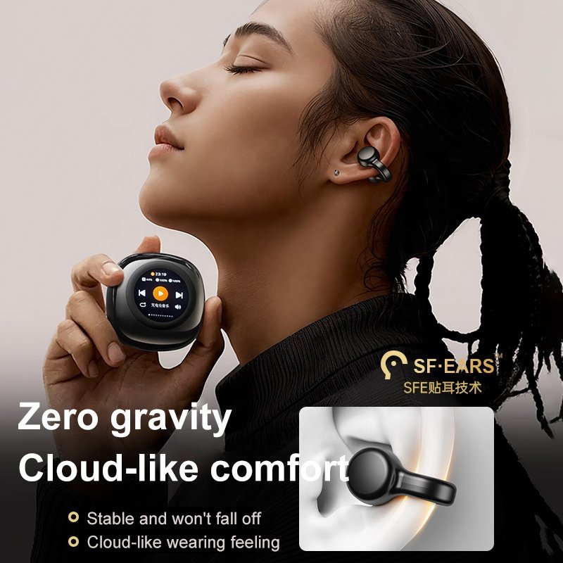2024 New CT11 Color Screen Multi-function Earphones Clip-on Sports Earbuds with Memory Card and AI Noise Cancelling Technology