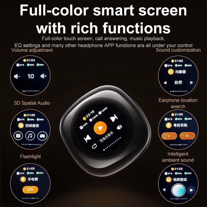 2024 New CT11 Color Screen Multi-function Earphones Clip-on Sports Earbuds with Memory Card and AI Noise Cancelling Technology