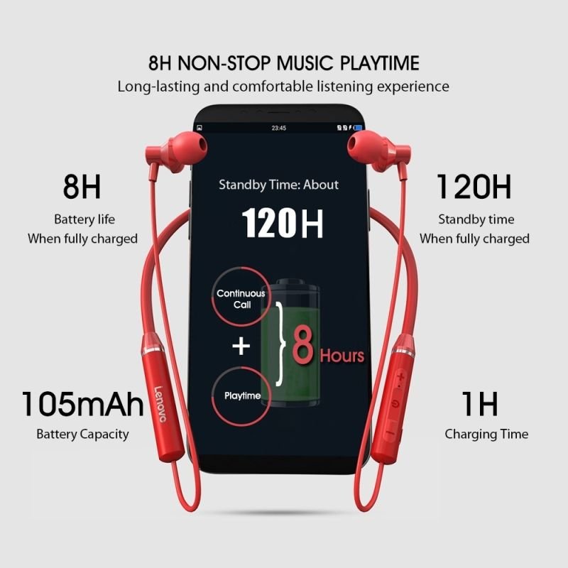 Original Lenovo HE05 headphones 9D stereo sound custom earphone with CVC noise cancelling mic wireless neckband headphone