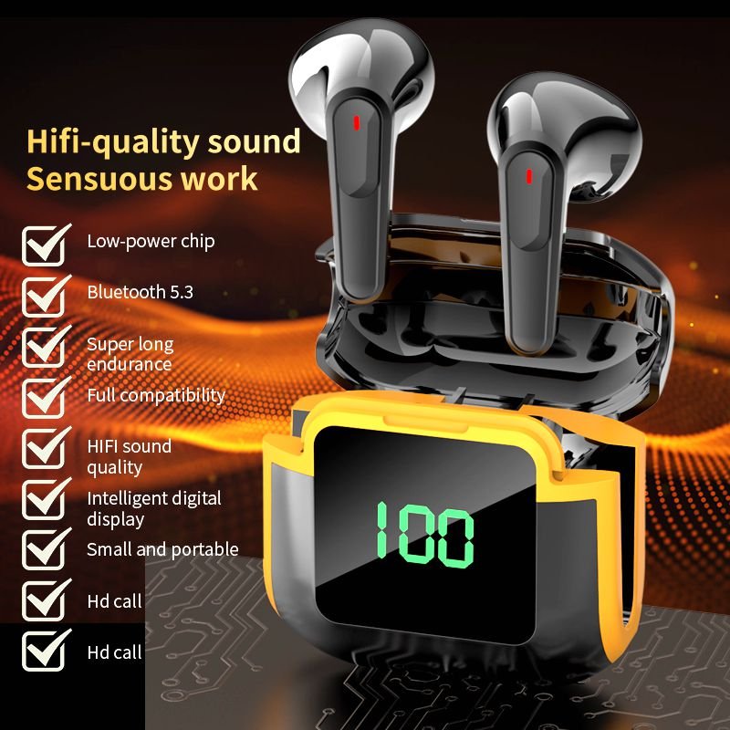 Hot Pro90 Tws Bt V5.3 9D HiFi Stereo Wireless Earbuds Mini Gaming Tws Headset Digital Display Touch Earphone In-ear Headphone