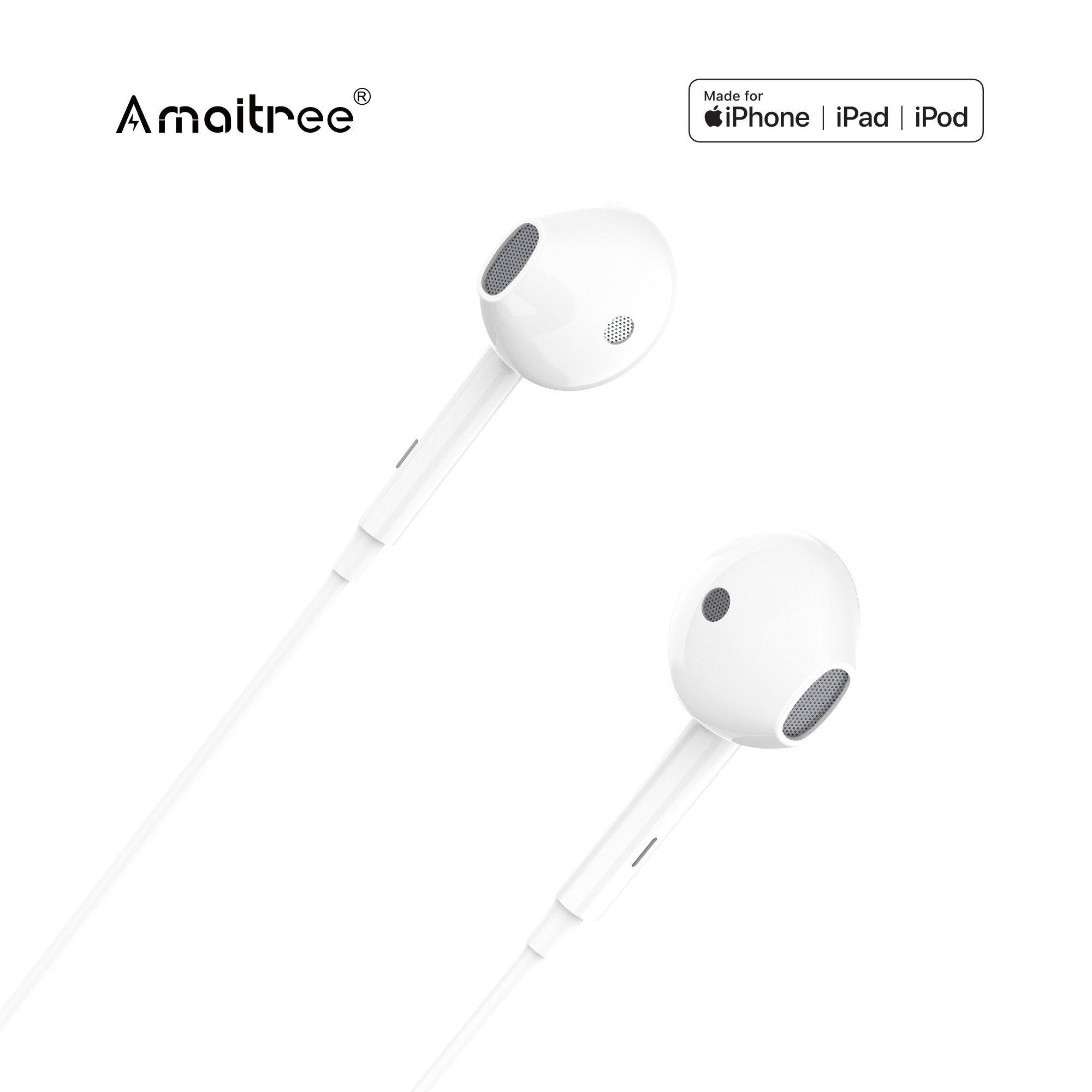 Amaitree Best selling Earphones Wired 1.2m MFi High Bass In ear Wired Earphone Headphones Earbuds for iphone