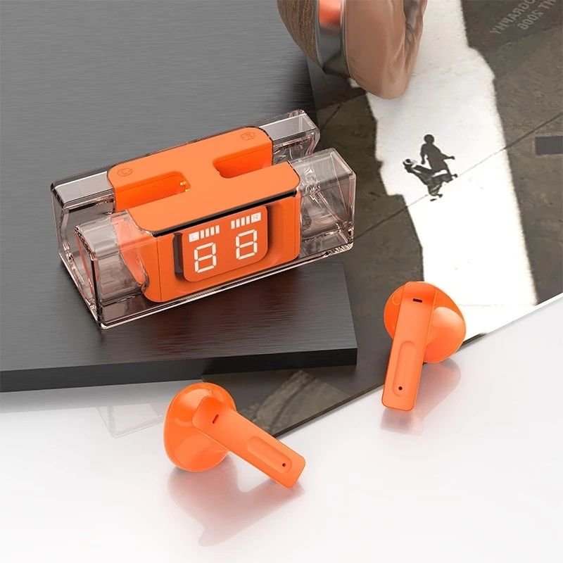 Popular E90 Transparent Wireless Earphones Digital Display Gaming Tws In-Ear Earphones