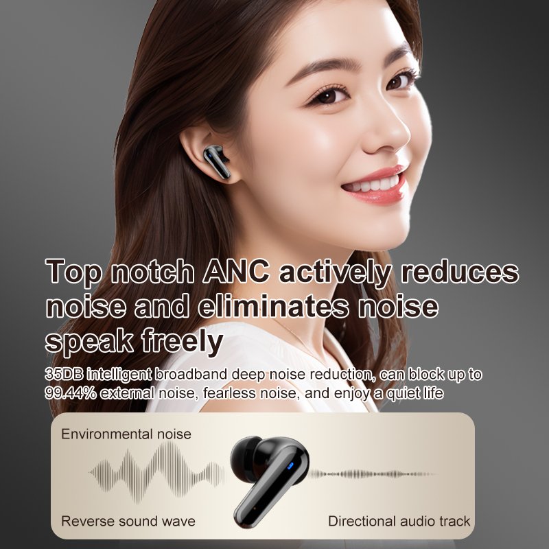 TWS Wireless BT Touch Screen Q30 Headphones LCD Digital Display Hifi Stereo Top ANC Noise Canceling Earbuds