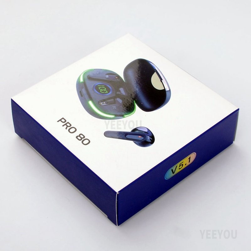 Pro80 TWS Earphones Touch LED Display Wireless In Ear sport Noise Cancelling Sports Headphones Music Gaming In-ear Earbuds